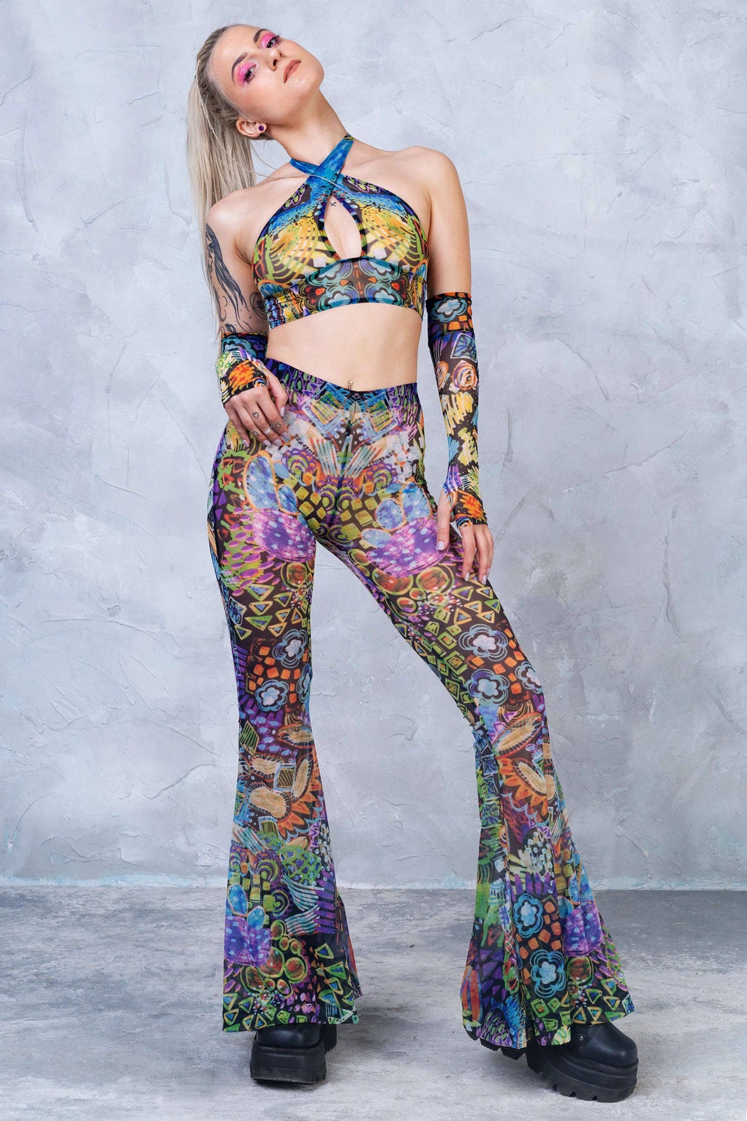 Hot Sale ❤️ Badinka Delirium Bell Bottom Mesh Pants 🥰 5 Hot Sale ❤️ Badinka Delirium Bell Bottom Mesh Pants 🥰 - Image 3