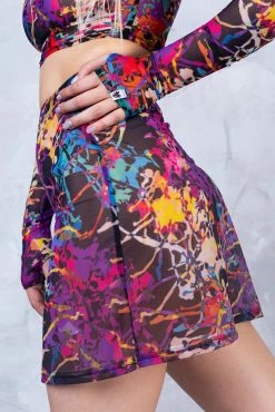 Outlet 👍 Badinka Splatter Mesh Rave 👗 Skirt 🛒
